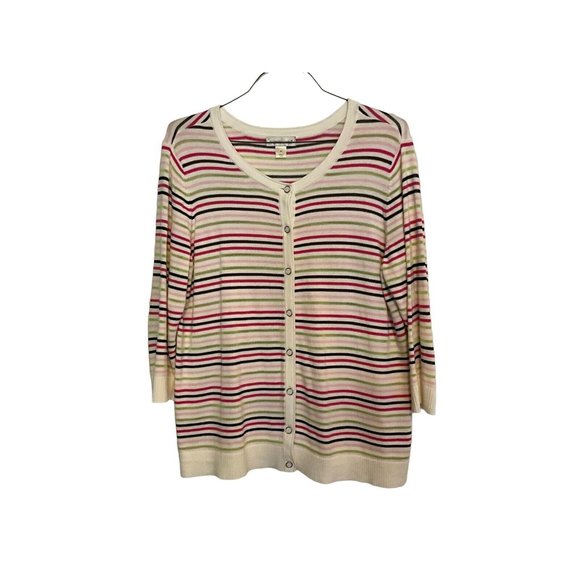 Women's 3/4 Sleeve White  Cardigian Sweater, Christopher & Banks, Size XL - Picture 1 of 11